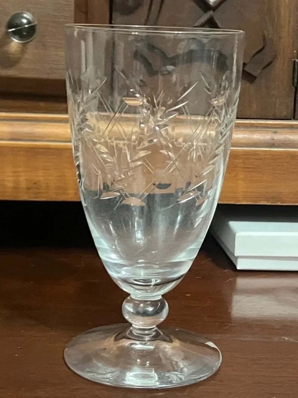 Clear Etched Glass Goblet with Starburst Pattern